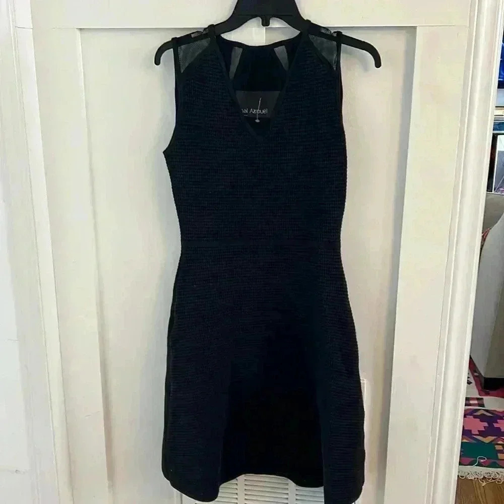 Yigal Azrouel Black Mesh Panel Fit & Flare Dress